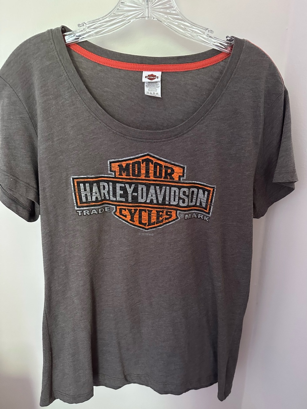 Harley-Davidson Gray Short Sleeve Tee with Orange Logo Trim